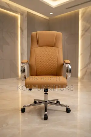 Office Chairs; Brown Swivel Executive Adjustable Lewather Chairs