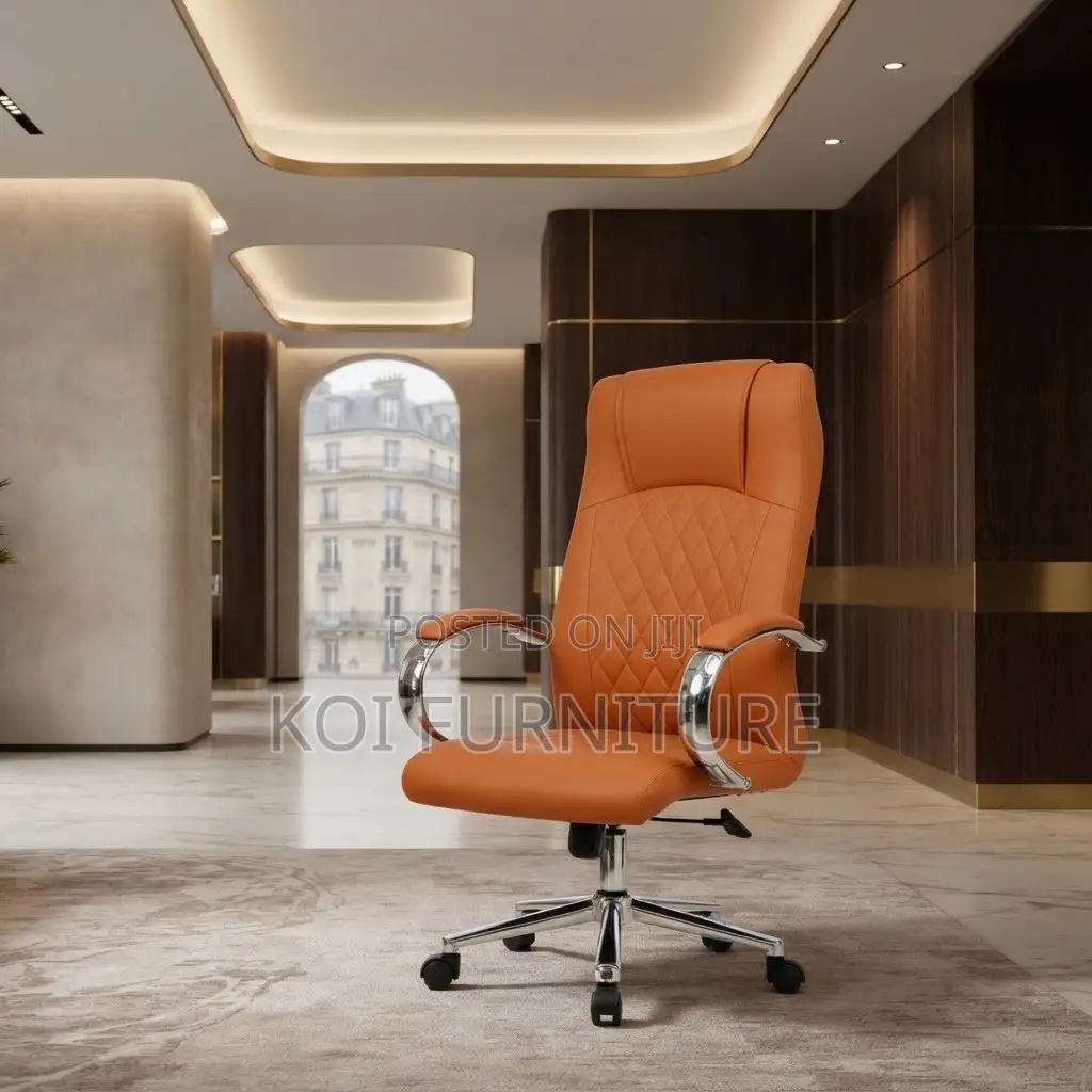 Office Chairs; Brown Swivel Executive Adjustable Lewather Chairs