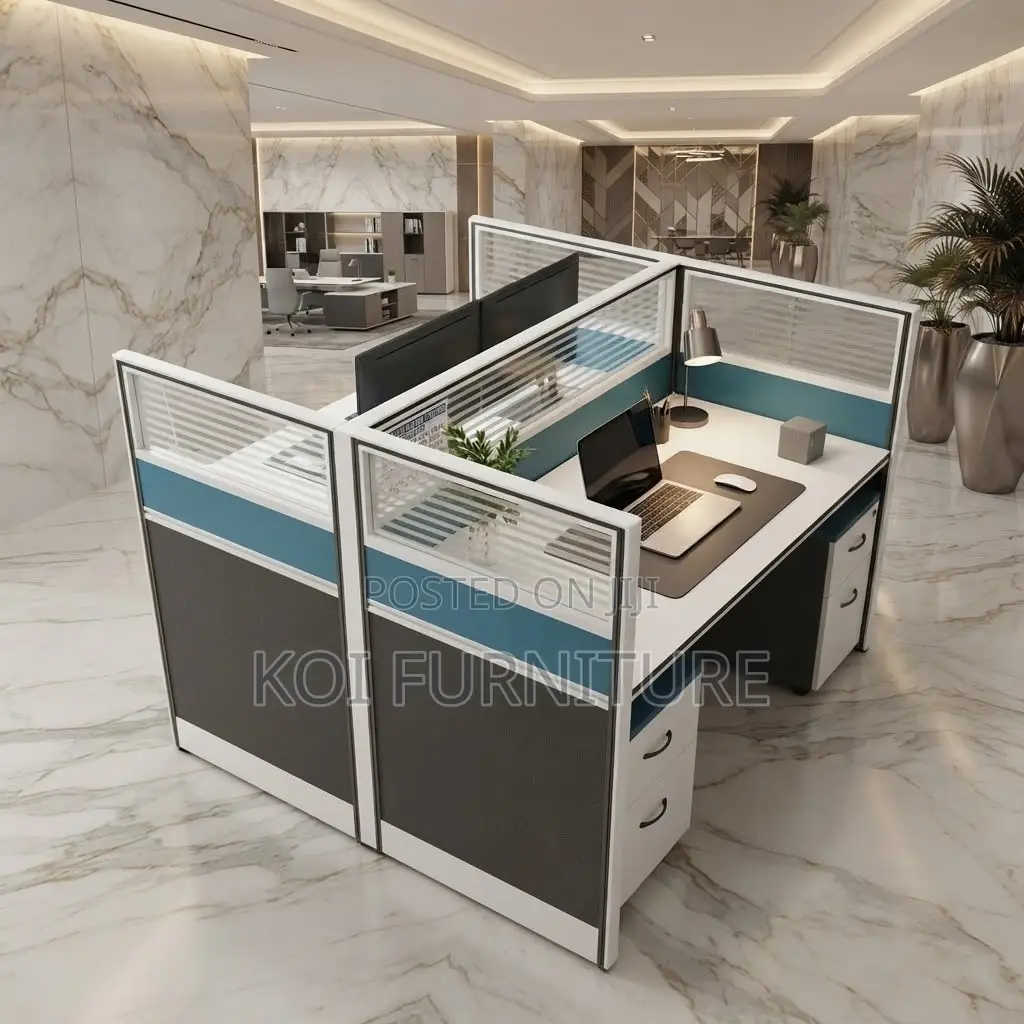 Office Workstation; Blue Two User MDF Modern Workstation With Pedestal