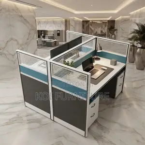 Office Workstation; Blue Two User MDF Modern Workstation With Pedestal