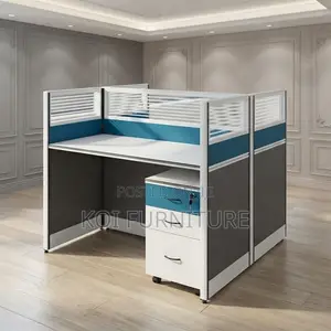 Office Workstation; Blue Two User MDF Modern Workstation With Pedestal