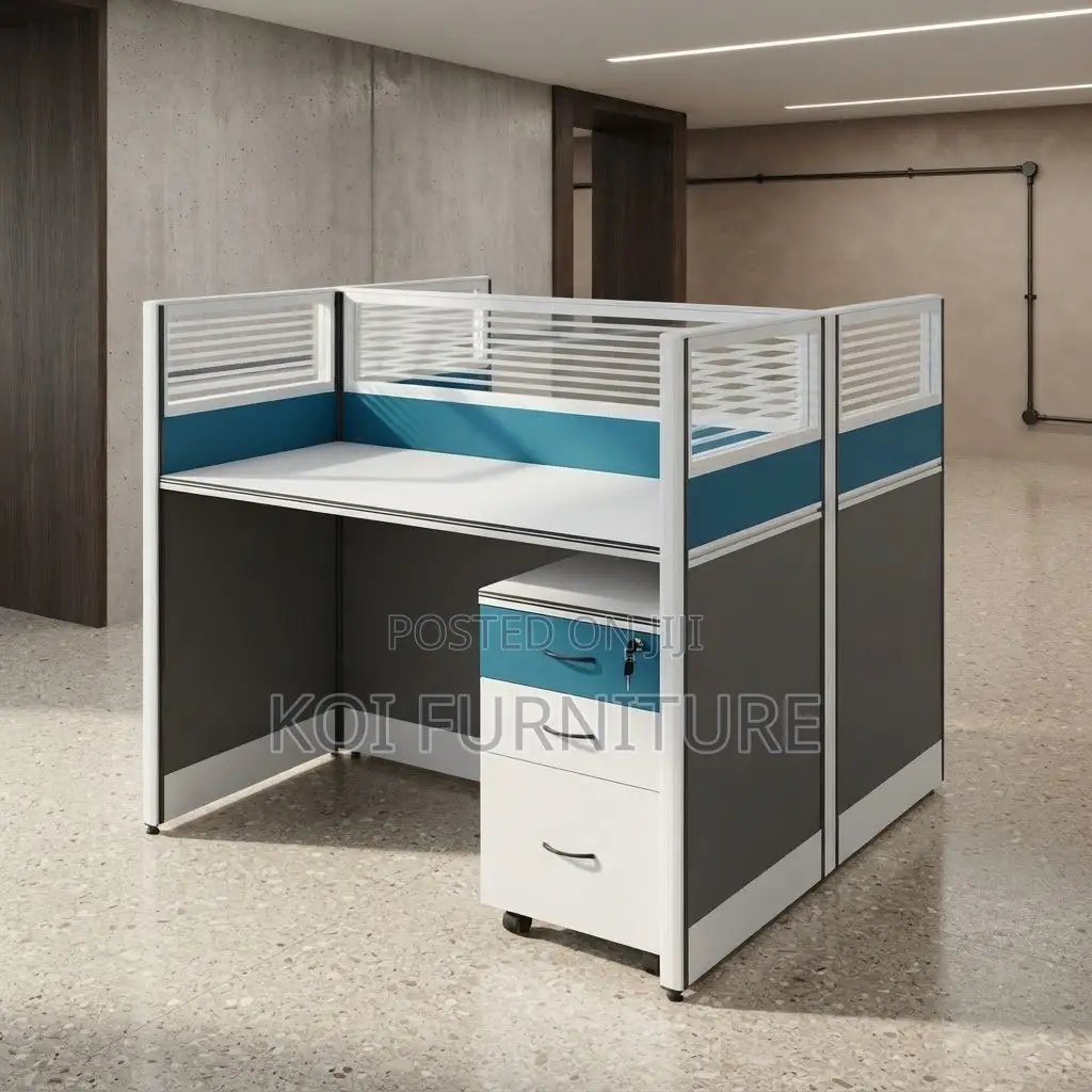 Office Workstation; Blue Two User MDF Modern Workstation With Pedestal