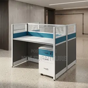 Office Workstation; Blue Two User MDF Modern Workstation With Pedestal