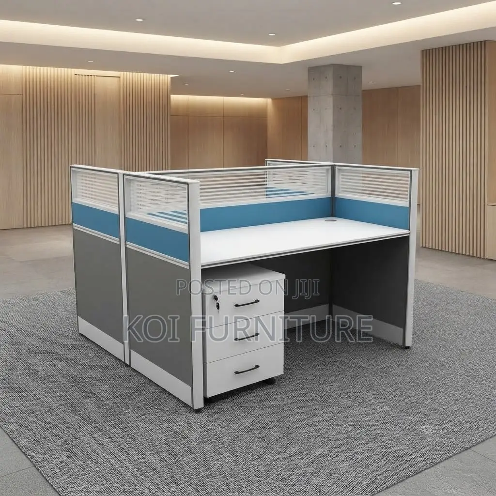 Office Workstation; Blue Two User MDF Modern Workstation With Pedestal