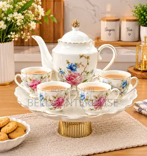 Orcelain Tea Set With Rose Pattern
