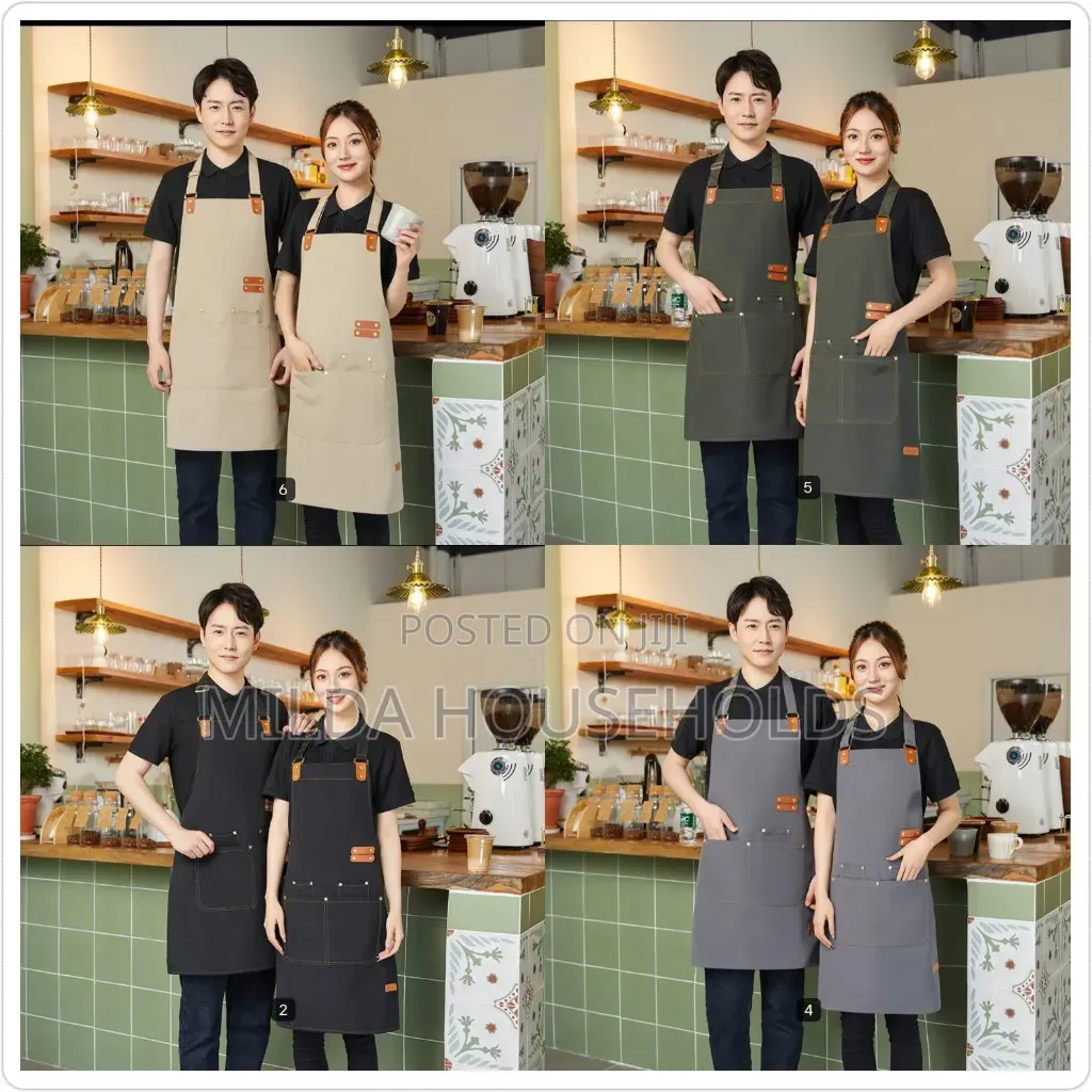 Kitchen Apron With Pockets and Adjustable Leather Straps