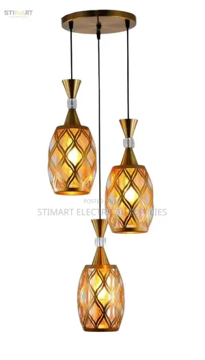 3 in 1 Gold Pattern Glass Pendant Light