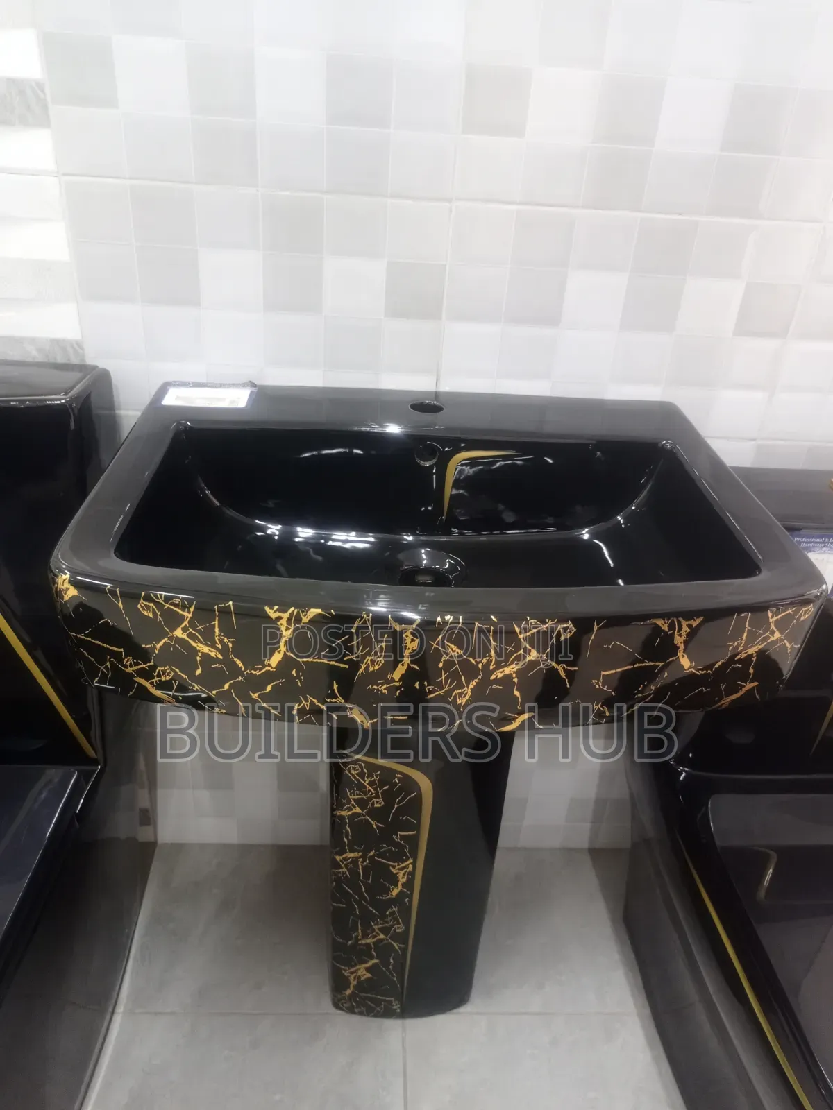 Hand Wash Basin Pedestal Black Golden