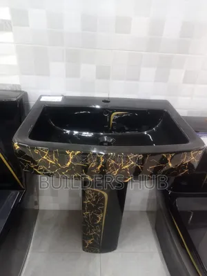 Hand Wash Basin Pedestal Black Golden