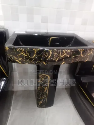 Hand Wash Basin Pedestal Black Golden