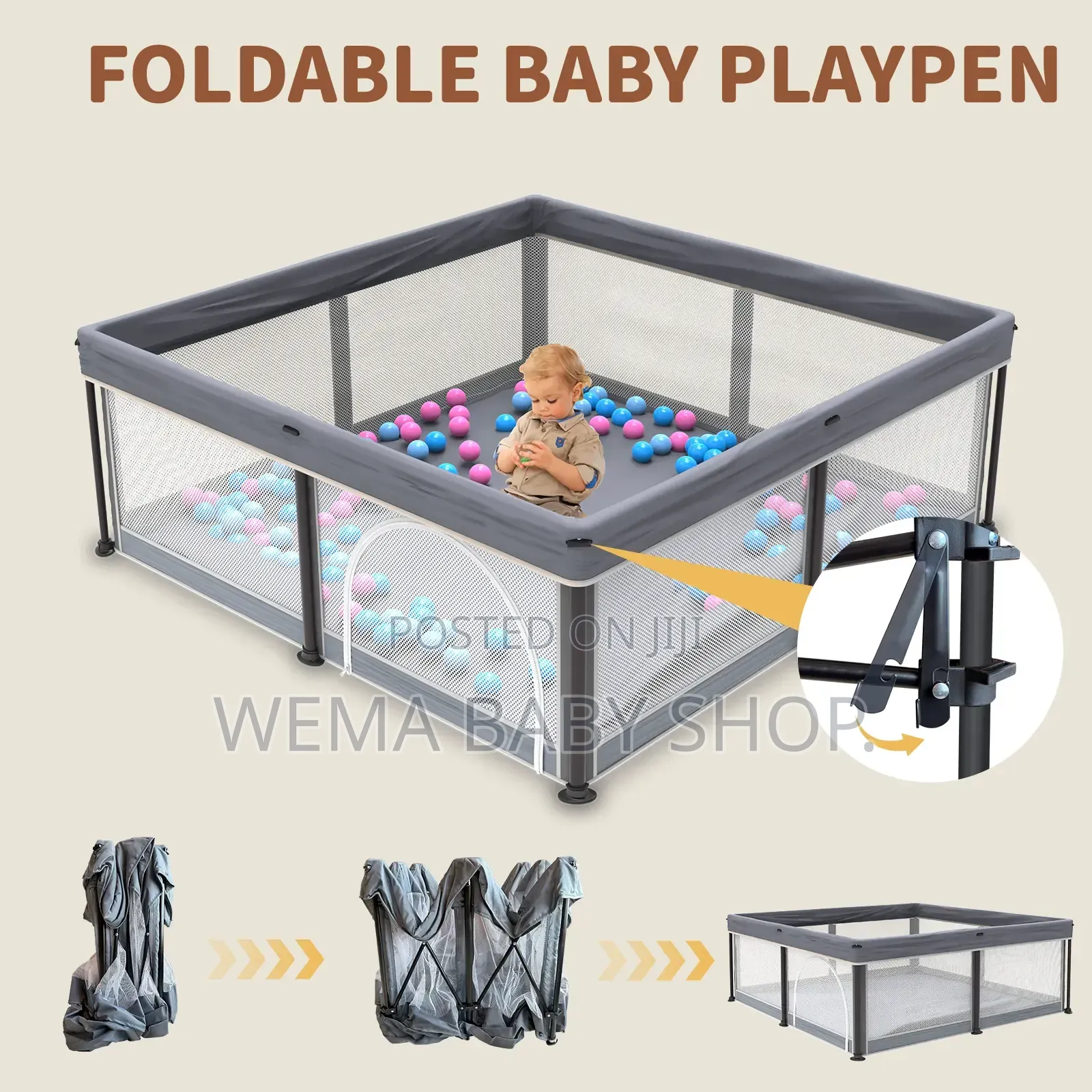 Large Foldable/Portable Baby Playpen(150X180Cm)-50balls+2 Stand Rings