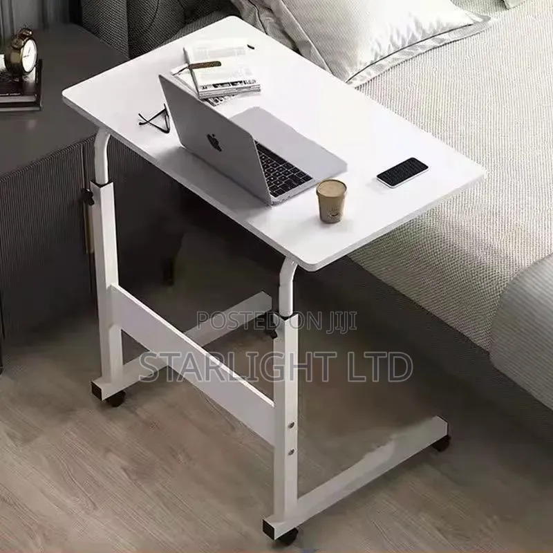 Minimalist Height Adjustable White Laptop Table With Wheels 60*40cm
