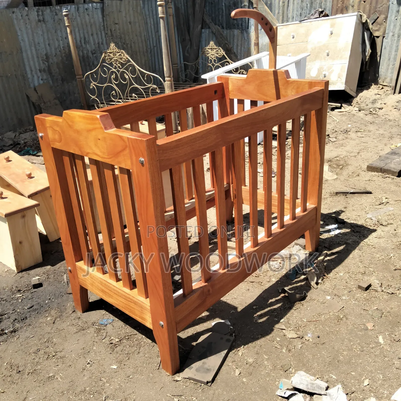 Handcrafted Wooden Baby Cot With Adjustable Frame