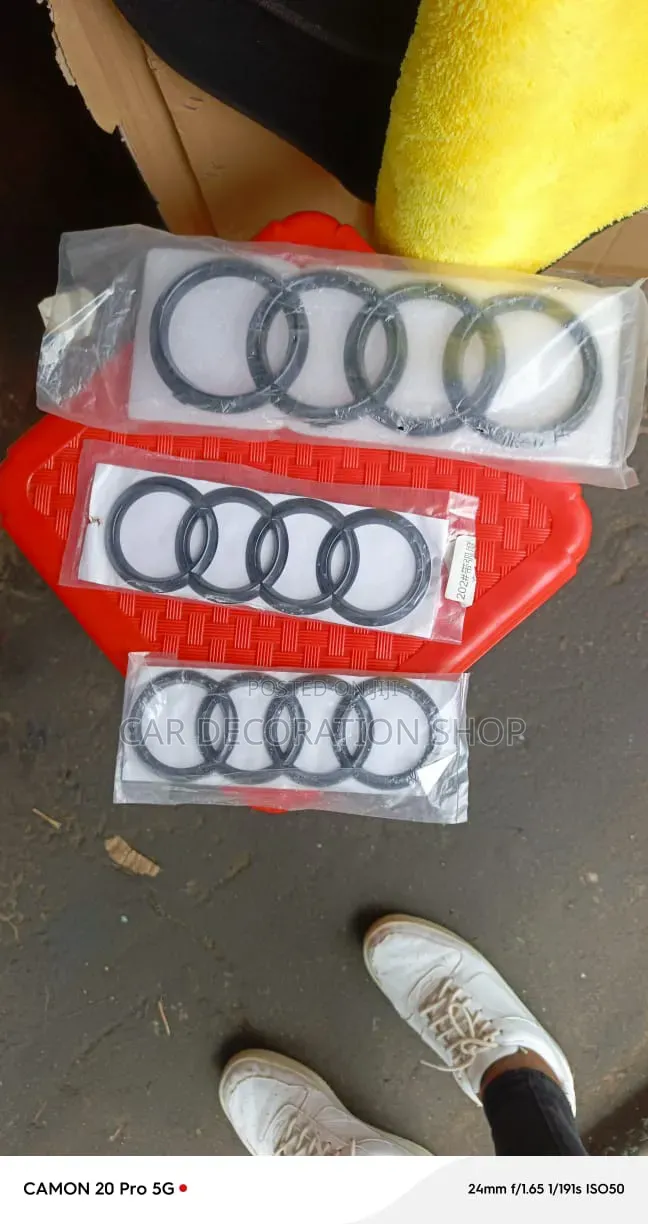 Gloss Black Audi Rings Emblem Badge 4 Front Grille Rear Boot Trunk Lid