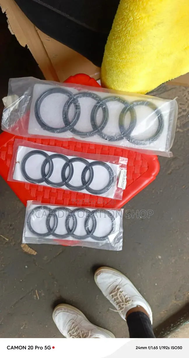 Gloss Black Audi Rings Emblem Badge 4 Front Grille Rear Boot Trunk Lid