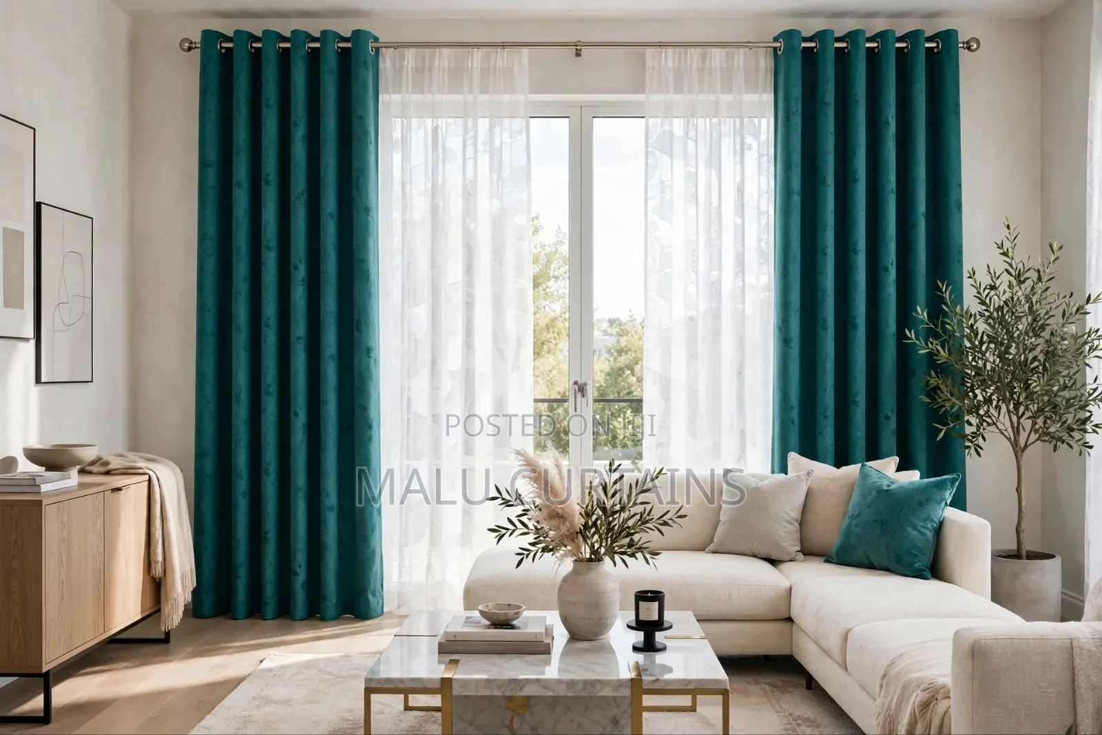 Treel Green Suede Curtain