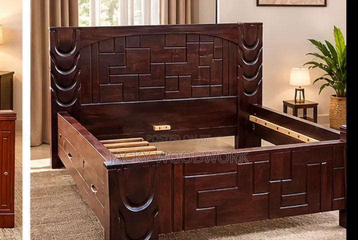 Modern Geometric Wooden Bed