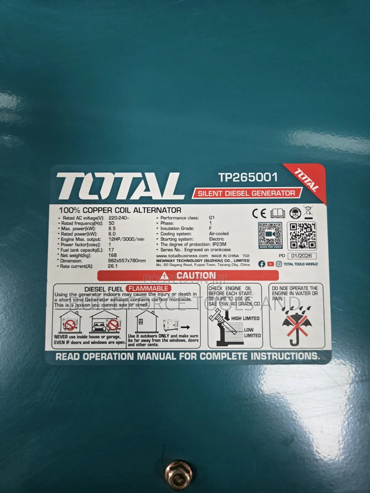 TOTAL 6.5 KW TP265001 Silent Diesel Generator