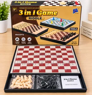 3 in 1 Riddle Board Game -Has Chess, Draught and Snakes Ladders