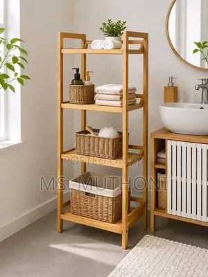 Stylish , Space Saving Bamboo 4-Tier Bathroom Rack