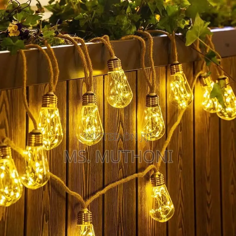 10m Vintage Hemp Rope Christmas Lights — USB + Solar | in Outdoor