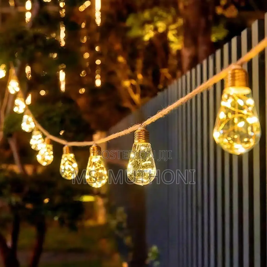 10m Vintage Hemp Rope Christmas Lights — USB + Solar | in Outdoor