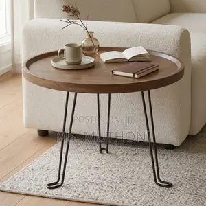 Mid-Century Foldable Metal Wood Side Table –