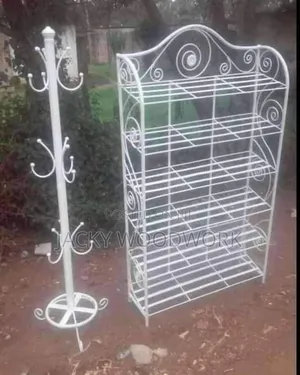 Premium 7-Tier White Wrought Iron Shoe Rack Coat Hanger Set