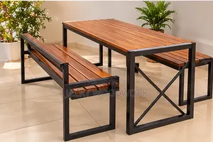 Modern Wooden Dining Set With Metal Frame