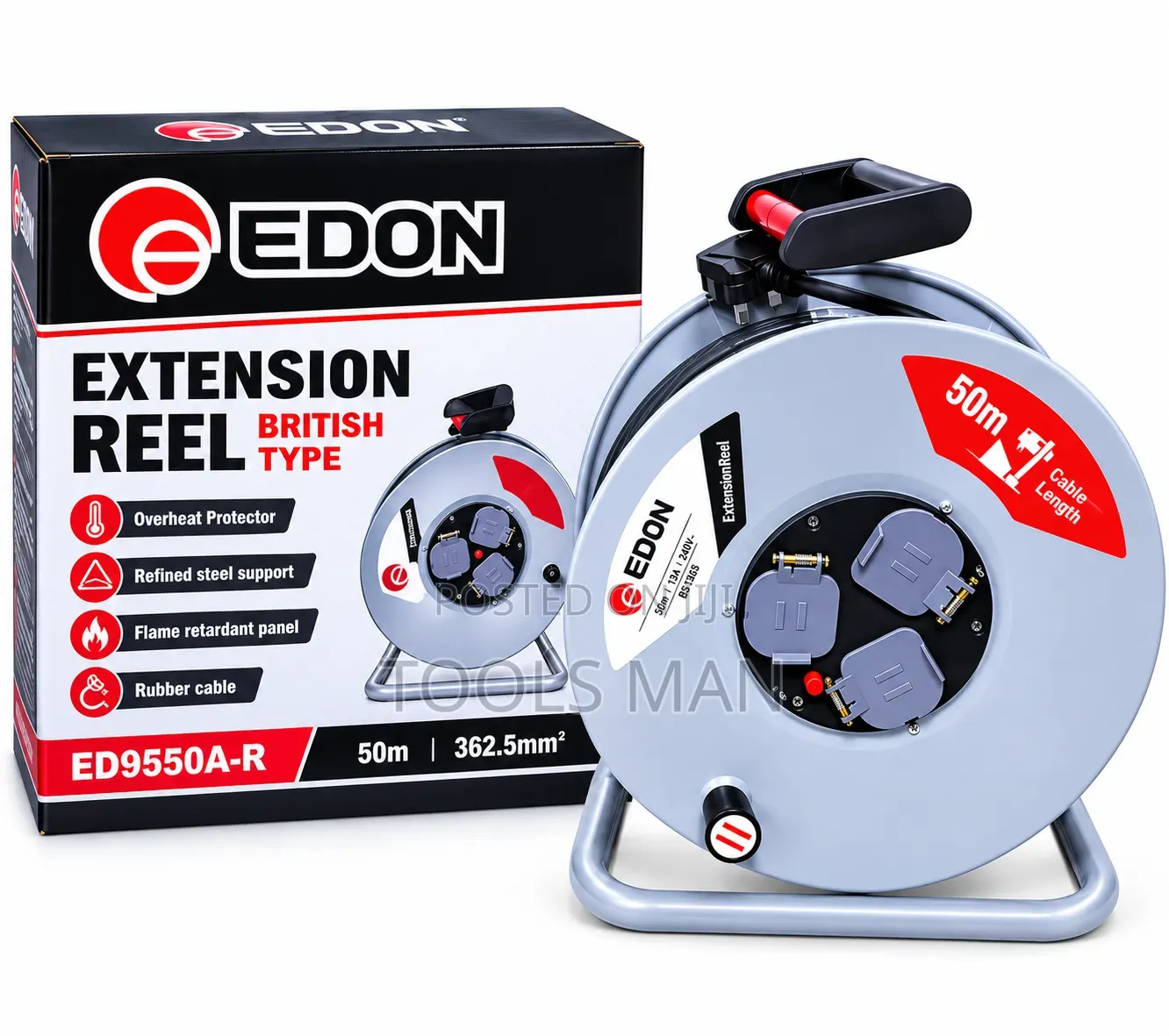 Edon 50M Heavy-Duty Cable Reel Extension.
