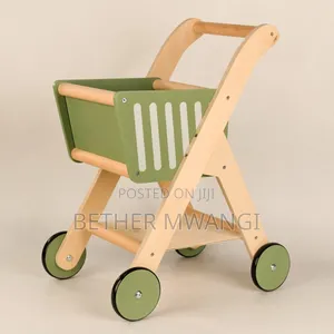 Wooden Kids Shopping Trolley - Pretend Grocery Play Toy