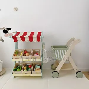 Wooden Kids Shopping Trolley - Pretend Grocery Play Toy