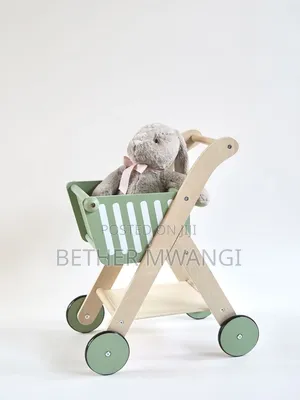 Wooden Kids Shopping Trolley - Pretend Grocery Play Toy