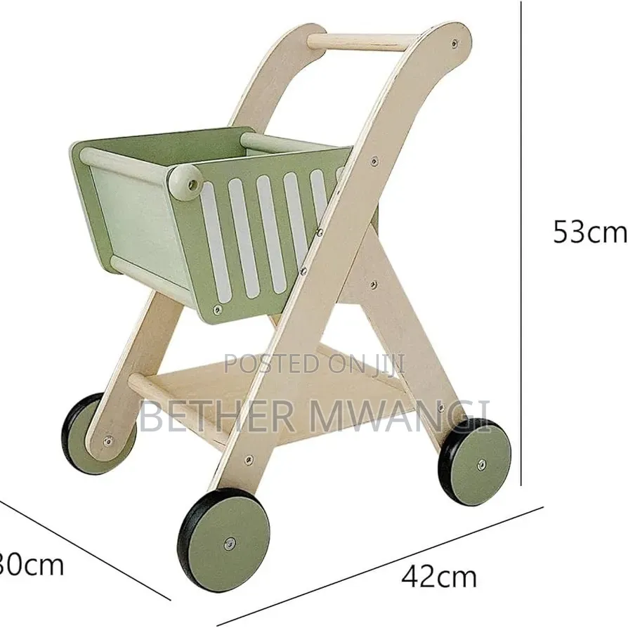 Wooden Kids Shopping Trolley - Pretend Grocery Play Toy
