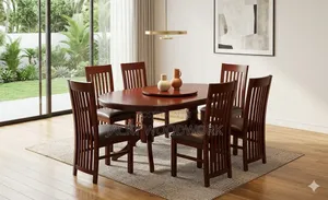 Premium 6-Seater Mahogany Oval Dining Table With Lazy Susan