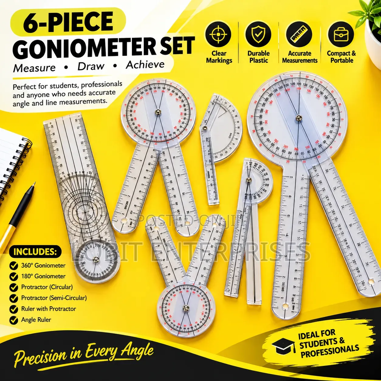 6 Piece Medical Goniometer Set