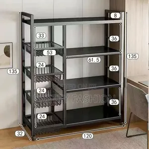 Multifunctional Strong Metallic Kitchen Rack With Movable Wheels