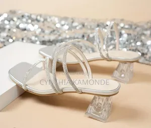 Open Silver Block Heels