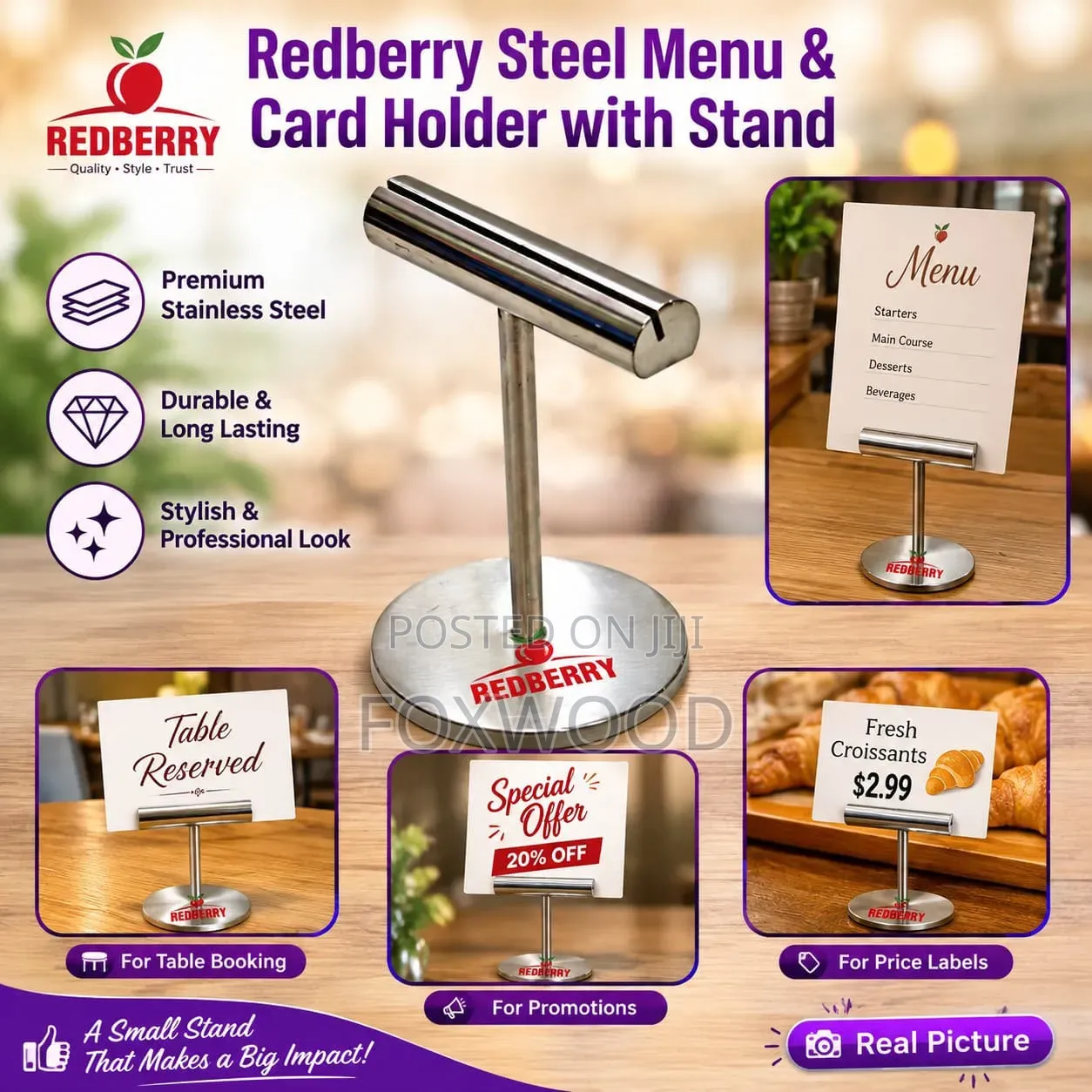 Stainless Steel Menu and Card Holder