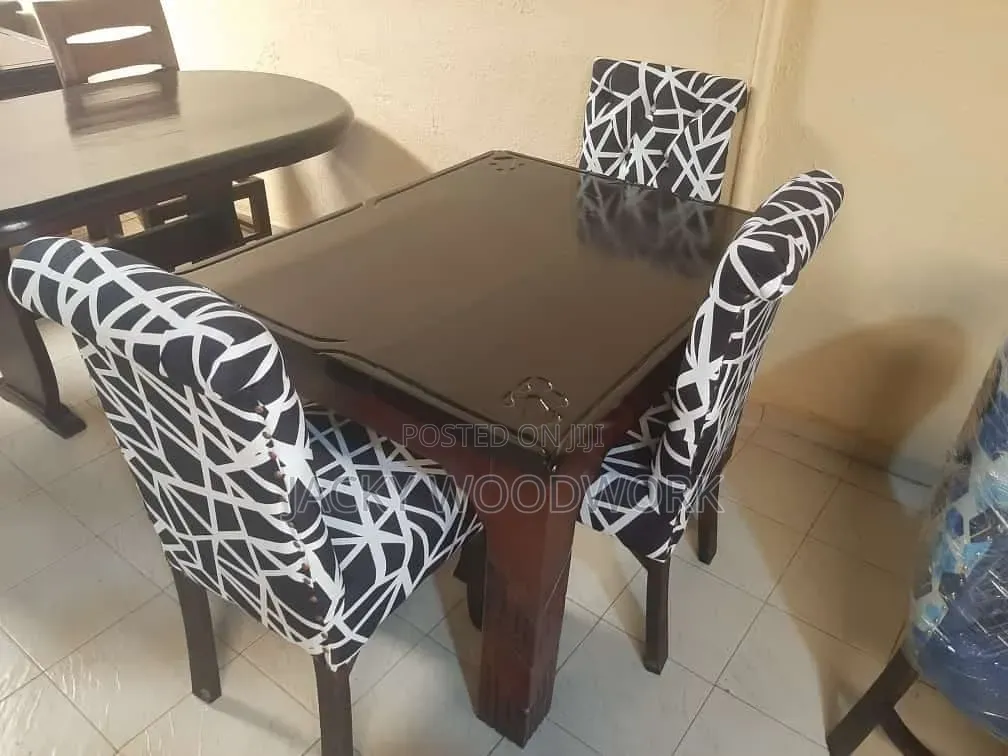 Compact 4-Seater Hardwood Dining Set With Geometric Accent Chairs