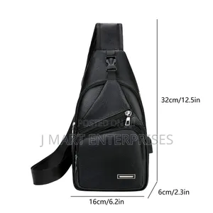 Men Chest Bag Crossbody - Black Leather
