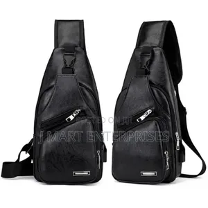 Men Chest Bag Crossbody - Black Leather