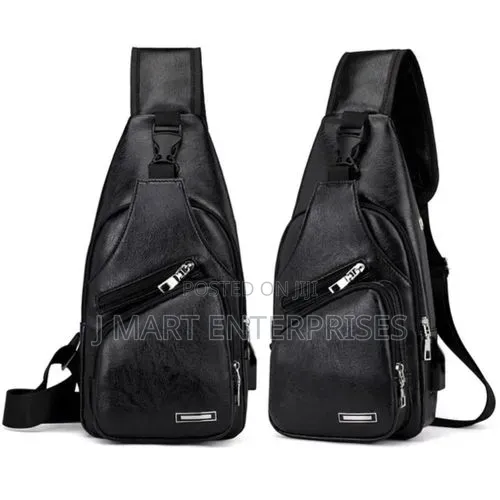 Men Chest Bag Crossbody - Black Leather