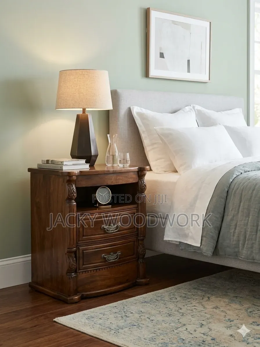 Premium Solid Mahogany 3-Drawer Nightstand With Antique Accents
