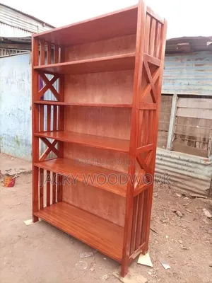 Premium 5-Tier Solid Hardwood Bookshelf With Geometric X-Accents