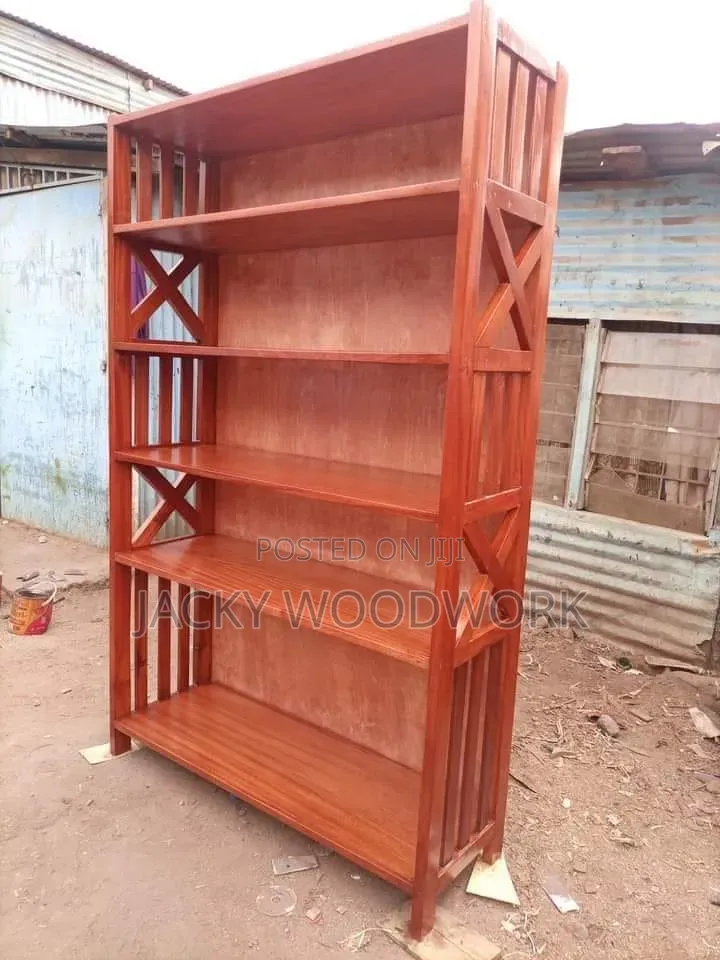 Premium 5-Tier Solid Hardwood Bookshelf With Geometric X-Accents