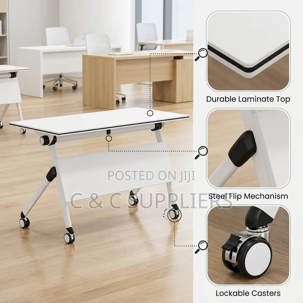 White Folding Study Table-120cm