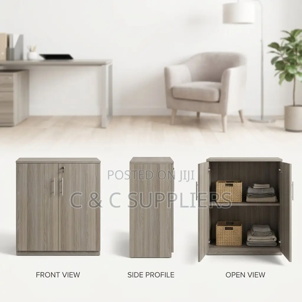 Grey 2-Door Credenza Cabinet