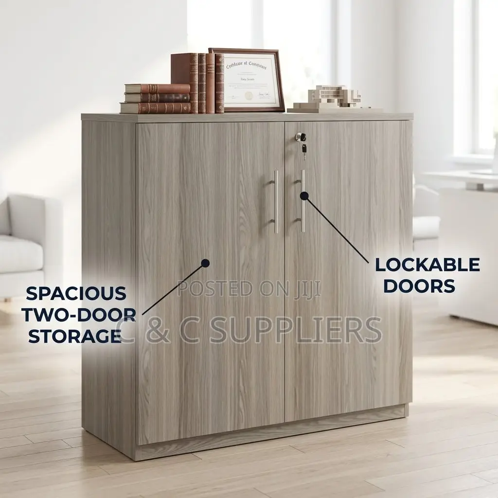 Grey 2-Door Credenza Cabinet