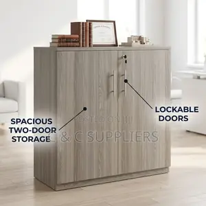 Grey 2-Door Credenza Cabinet
